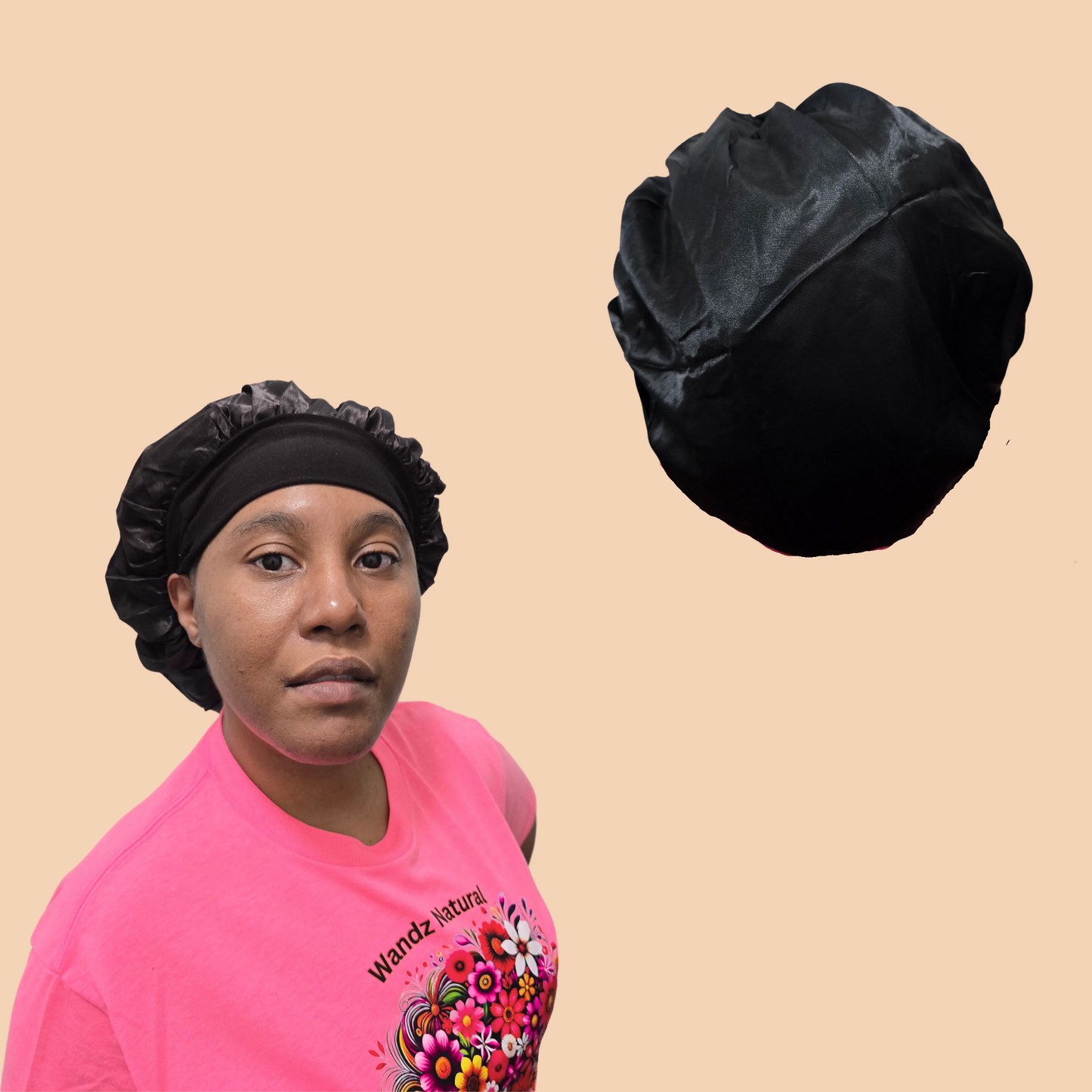Silky Satin Black Bonnet – Large, Adjustable Fit for Braids, Locs & Natural Hair