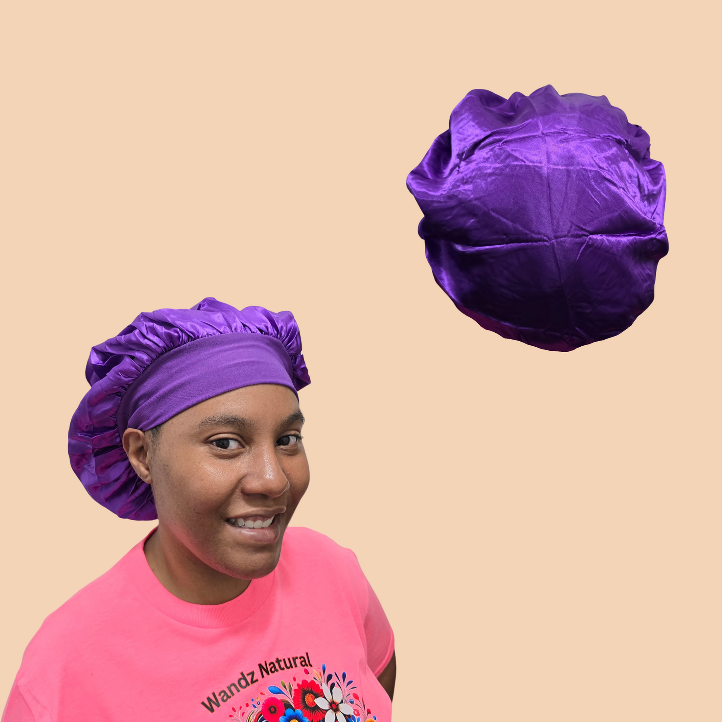 Silky Satin Purple Bonnet – Large, Adjustable Fit for Braids, Locs & Natural Hair