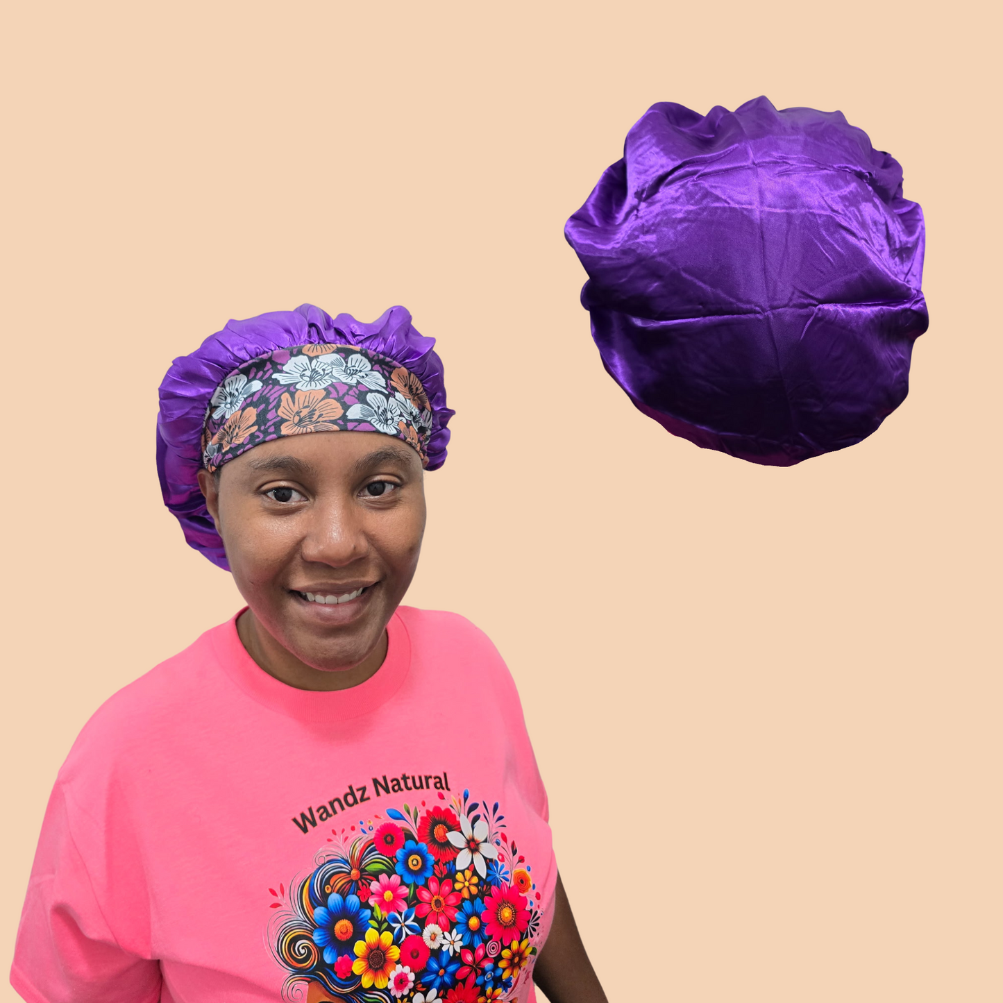 Silky Satin Purple Decorative Headband Bonnet – Large, Adjustable Fit for Braids, Locs & Natural Hair