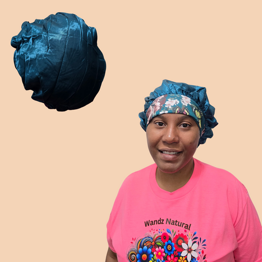 Silky Satin Teal Bonnet – Large, Adjustable Fit for Braids, Locs & Natural Hair