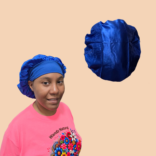 Silky Satin Royal Blue Bonnet – Large, Adjustable Fit for Braids, Locs & Natural Hair